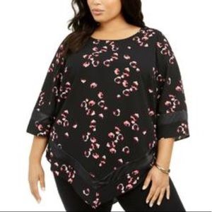Alfani Pointed Hem Satin Trim Printed Plus Size Top Size 0X
